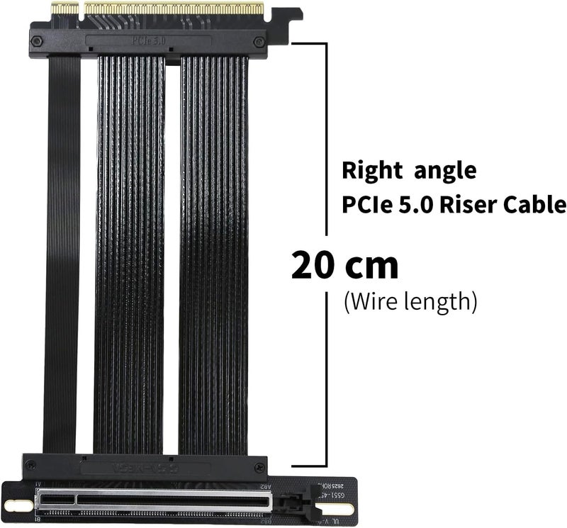 GIGA-MEGA PCIe X16 GEN5 Right Angle Riser Cable PCIe 4.0 and 5.0 with GPU Vertical Mount Bracket for RTX4090,RTX5090D, RX7900XT, RX9070 ATX (20CM GEN5 Black) - Image 2